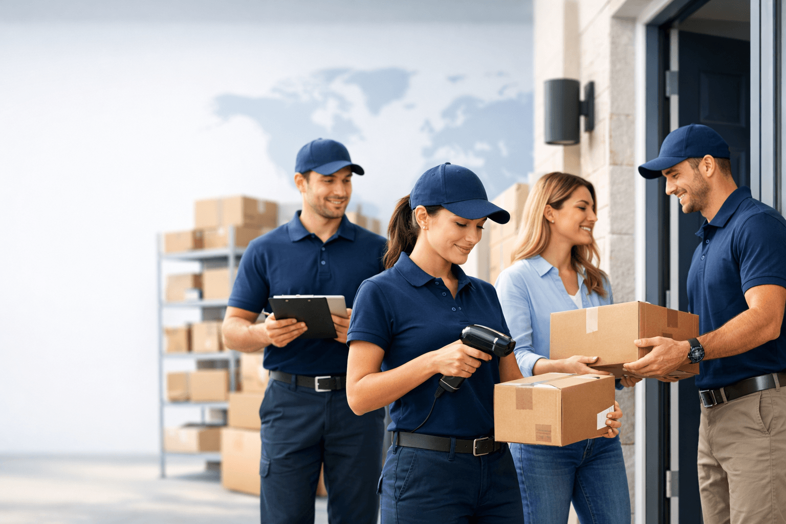 Courier team handling parcels and doorstep deliveries