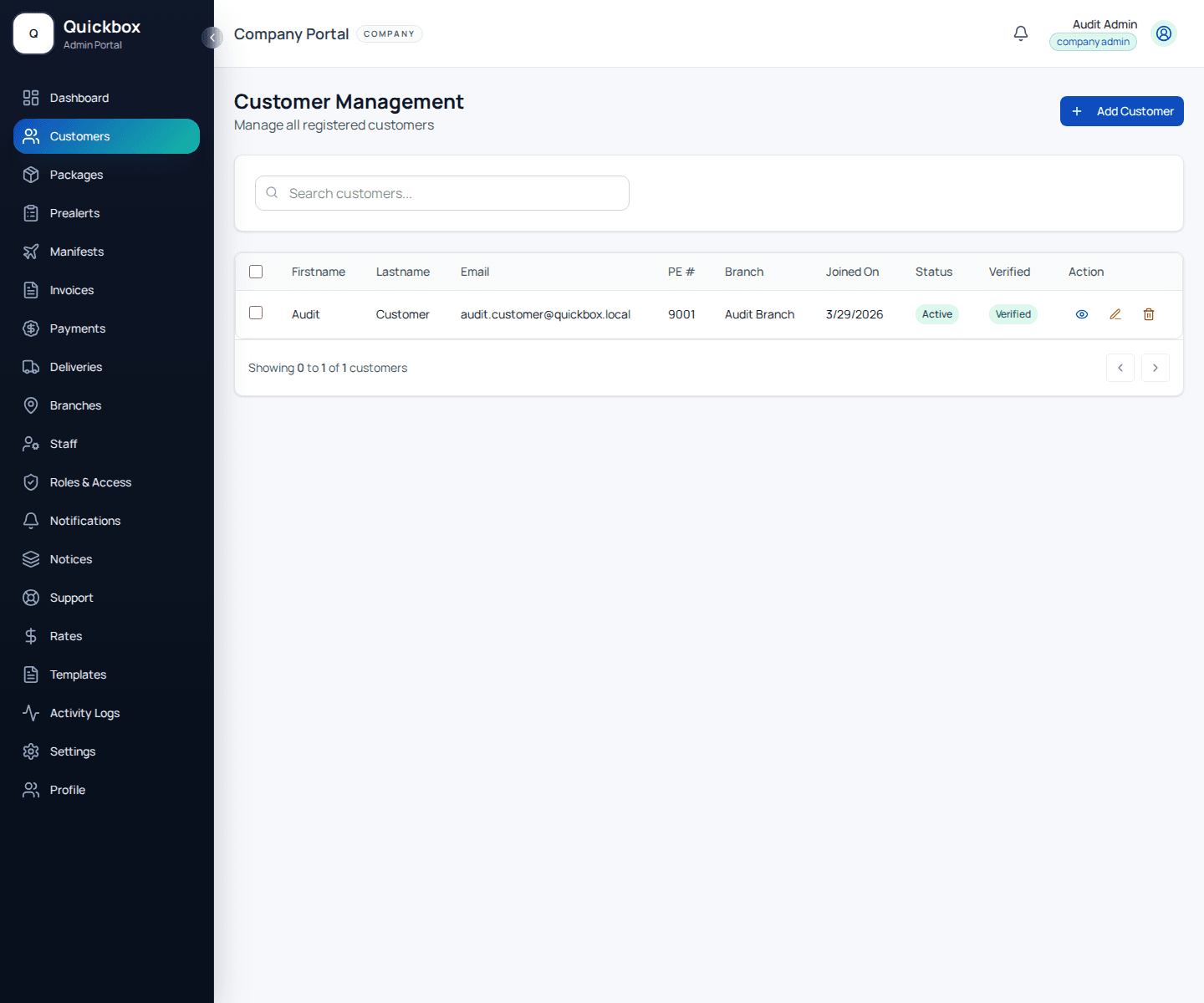 Admin customer management