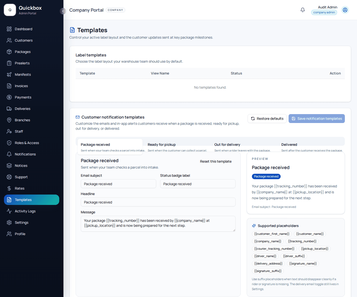 Notification templates