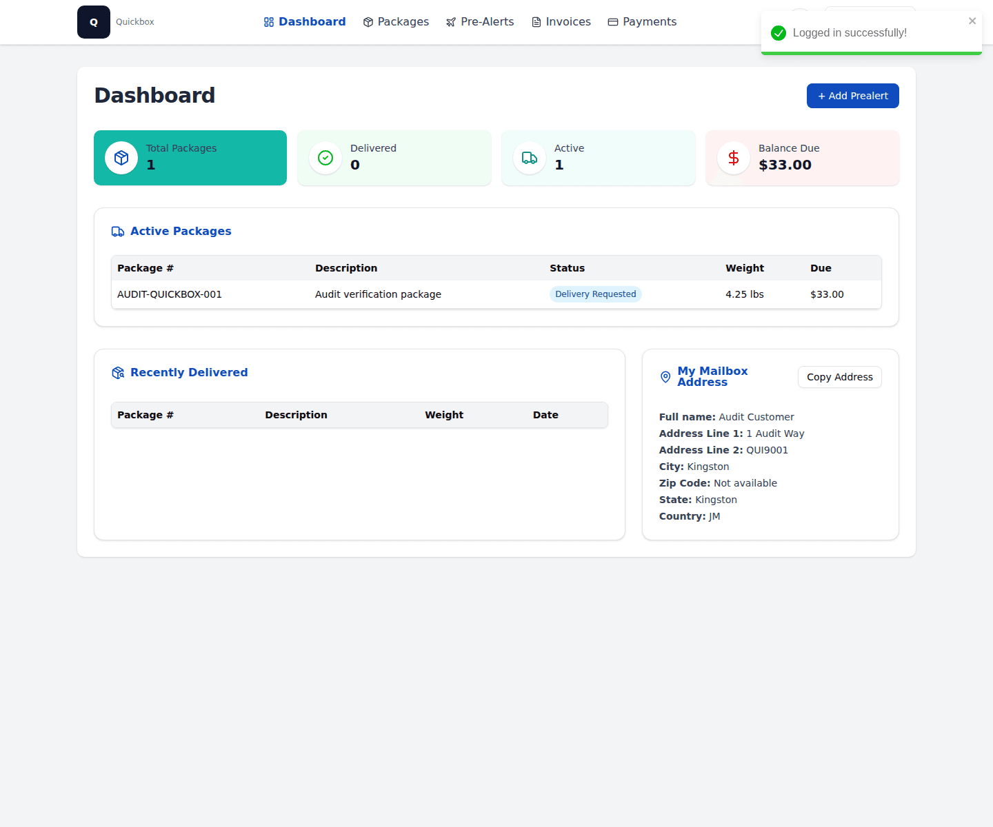Customer dashboard